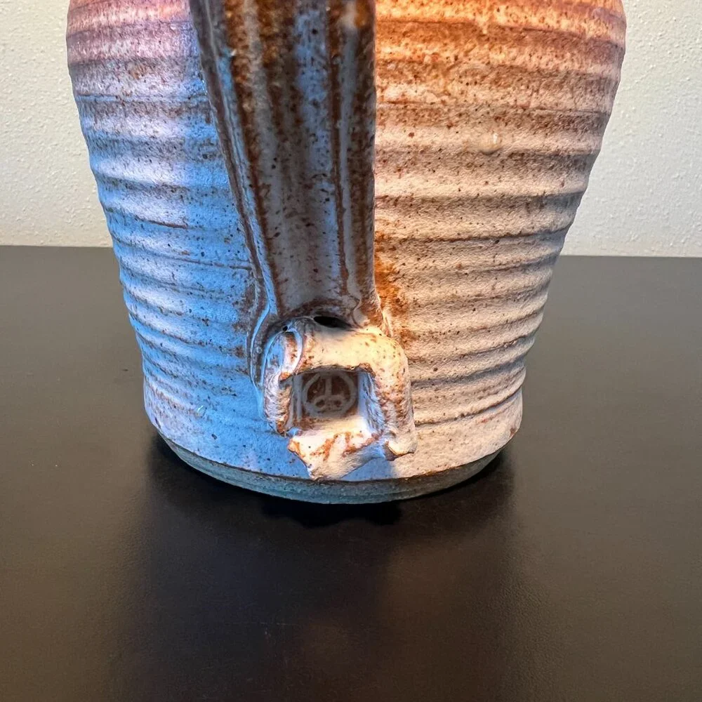 Handcrafted Hand Thrown Studio Clay Pottery  Rounded & Ribbed Water Pitcher - Picture 10 of 16